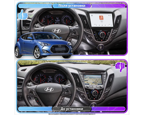 Штатная магнитола Lesko для Hyundai Veloster I Рестайлинг 2015-2017 экран 9" 4/64 QLED CarPlay 4G Wi-Fi GPS 360 Prime