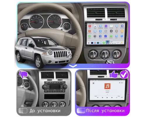 Штатная магнитола Lesko для Jeep Compass I 2006-2010 экран 10" 4/64 QLED CarPlay 4G Wi-Fi GPS 360 Prime