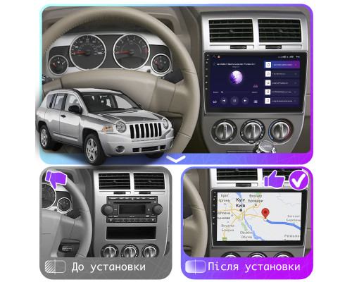 Штатная магнитола Lesko для Jeep Compass I 2006-2010 экран 10" 6/128Gb 4G Wi-Fi GPS Top