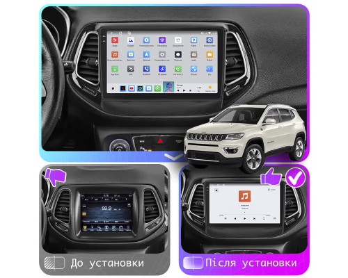 Штатная магнитола Lesko для Jeep Compass II 2017-н.в. экран 10" 4/64 QLED CarPlay 4G Wi-Fi GPS 360 Prime