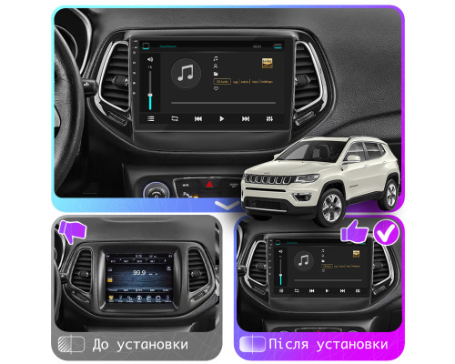 Штатная магнитола Lesko для Jeep Compass II 2017-н.в. экран 10" 2/32Gb 4G Wi-Fi GPS Top