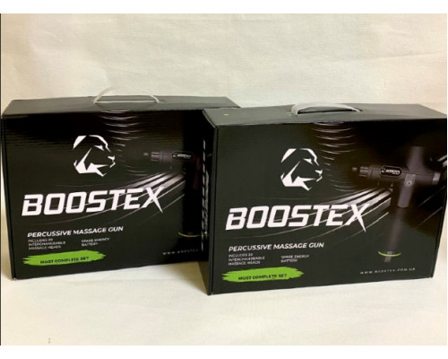 Новинка 2024 року. Ударний масажер Boostex PRO MAX з 30 швидкостями, 21 насадкою та батареєю 2500 mAh в комплекті (чорний)