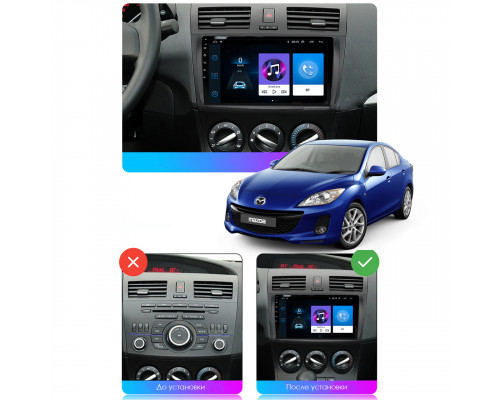 Штатная магнитола Lesko для Mazda 3 II (BL) Рестайлинг 2011-2013 экран 9" 4/64Gb 4G Wi-Fi GPS Top