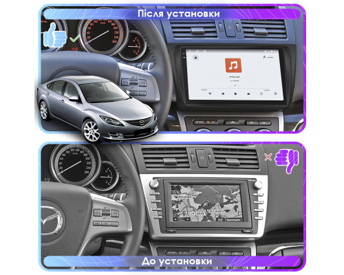 Штатная магнитола Lesko для Mazda 6 II (GH) Рестайлинг 2009-2013 экран 9" 4/64 QLED CarPlay 4G Wi-Fi GPS 360 Prime