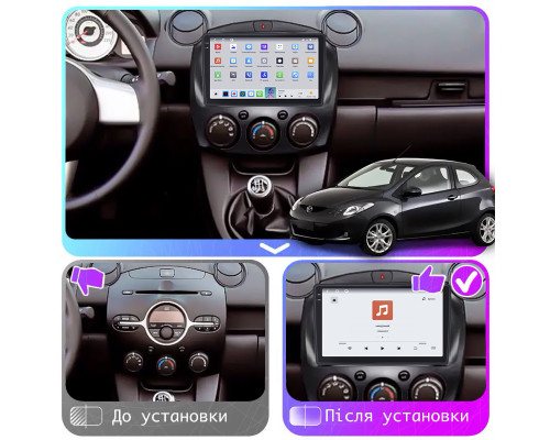 Штатная магнитола Lesko для Mazda Demio III (DE) 2007-2014 экран 9" 4/64 QLED CarPlay 4G Wi-Fi GPS 360 Prime