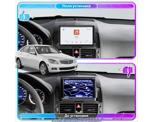 Штатная магнитола Lesko для Mercedes-Benz C-Класс III (W204) 2006-2011 экран 9" 4/64 QLED CarPlay 4G Wi-Fi GPS 360 Prime