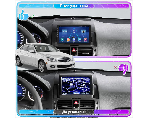 Штатная магнитола Lesko для Mercedes-Benz C-Класс III (W204) 2006-2011 экран 9" 4/64Gb 4G Wi-Fi GPS Top