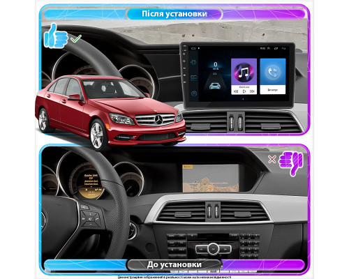 Штатная магнитола Lesko для Mercedes-Benz C-Класс III (W204) Рестайлинг 2011-2015 экран 9" 1/16Gb Wi-Fi GPS Base