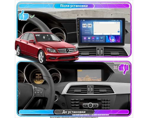 Штатная магнитола Lesko для Mercedes-Benz C-Класс III (W204) Рестайлинг 2011-2015 экран 9" 4/64Gb CarPlay 4G Wi-Fi GPS Prime