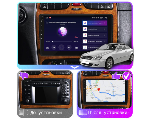 Штатная магнитола Lesko для Mercedes-Benz CLK-Класс II (W209) 2002-2005 экран 9" 2/32Gb CarPlay 4G Wi-Fi GPS Prime