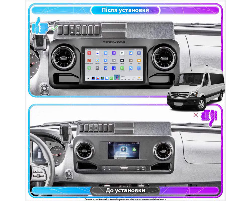 Штатная магнитола Lesko для Mercedes-Benz Sprinter III (W907/910) 2018-н.в. экран 10" 4/64 QLED CarPlay 4G Wi-Fi GPS 360 Prime