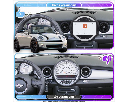 Штатная магнитола Lesko для MINI Cabrio II Рестайлинг 2010-2015 экран 9" 4/64 QLED CarPlay 4G Wi-Fi GPS 360 Prime