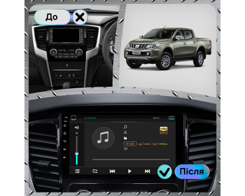 Штатная магнитола Lesko для Mitsubishi L200 V 2015-2019 экран 9" 2/32Gb Wi-Fi GPS Base