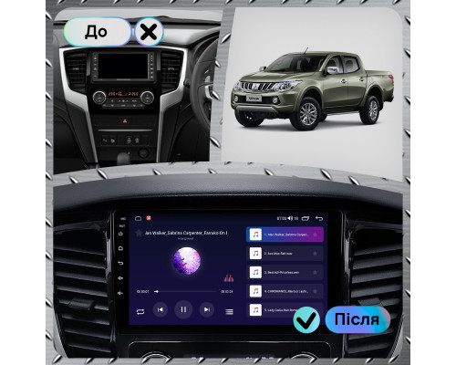 Штатная магнитола Lesko для Mitsubishi L200 V 2015-2019 экран 9" 2/32Gb CarPlay 4G Wi-Fi GPS Prime