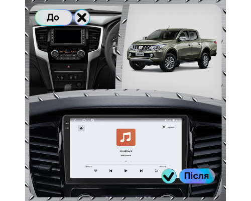 Штатная магнитола Lesko для Mitsubishi L200 V 2015-2019 экран 9" 4/64 QLED CarPlay 4G Wi-Fi GPS 360 Prime
