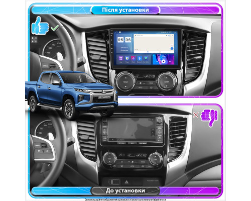 Штатная магнитола Lesko для Mitsubishi L200 V Manual AC 2015-2019 экран 9" 2/32Gb CarPlay 4G Wi-Fi GPS Prime