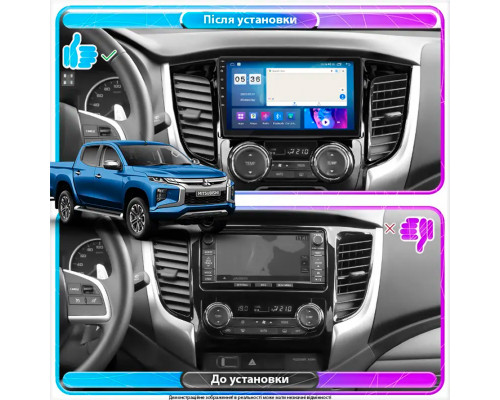 Штатная магнитола Lesko для Mitsubishi L200 V Manual AC 2015-2019 экран 9" 4/64Gb CarPlay 4G Wi-Fi GPS Prime