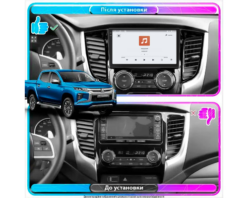 Штатная магнитола Lesko для Mitsubishi L200 V Manual AC 2015-2019 экран 9" 4/64 QLED CarPlay 4G Wi-Fi GPS 360 Prime
