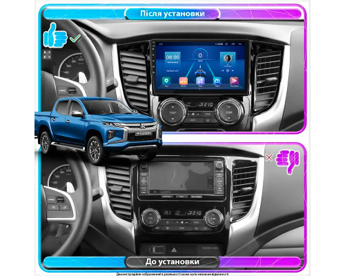 Штатная магнитола Lesko для Mitsubishi L200 V Manual AC 2015-2019 экран 9" 6/128Gb 4G Wi-Fi GPS Top