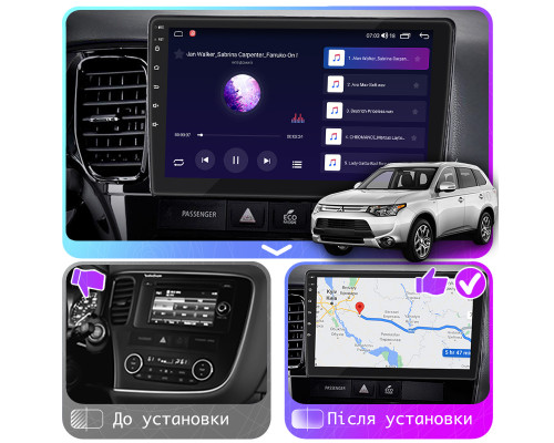 Штатная магнитола Lesko для Mitsubishi Outlander III 2012-2015 экран 10" 6/128Gb 4G Wi-Fi GPS Top