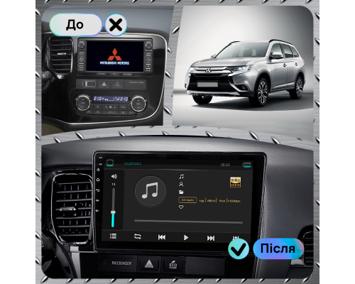 Штатная магнитола Lesko для Mitsubishi Outlander III Рестайлинг 2 2015-2018 экран 10" 1/16Gb Wi-Fi GPS Base