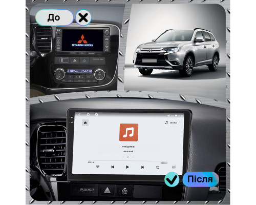 Штатная магнитола Lesko для Mitsubishi Outlander III Рестайлинг 2 2015-2018 экран 10" 4/64 QLED CarPlay 4G Wi-Fi GPS 360 Prime