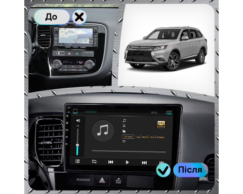 Штатная магнитола Lesko для Mitsubishi Outlander III Рестайлинг 2014-2015 экран 10" 1/16Gb Wi-Fi GPS Base