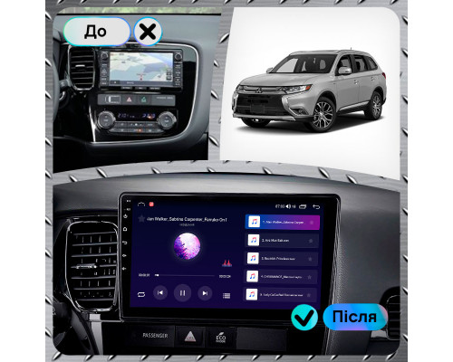 Штатная магнитола Lesko для Mitsubishi Outlander III Рестайлинг 3 2018-н.в. экран 10" 4/64Gb CarPlay 4G Wi-Fi GPS Prime