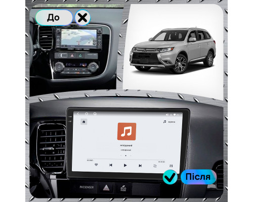 Штатная магнитола Lesko для Mitsubishi Outlander III Рестайлинг 3 2018-н.в. экран 10" 4/64 QLED CarPlay 4G Wi-Fi GPS 360 Prime