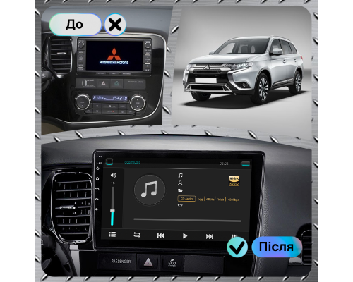 Штатная магнитола Lesko для Mitsubishi Outlander III Рестайлинг 3 2018-н.в. экран 10" 4/32Gb 4G Wi-Fi GPS Top