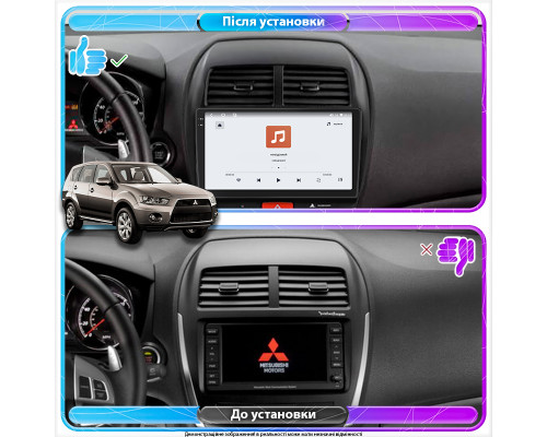 Штатная магнитола Lesko для Mitsubishi Outlander Sport I Рестайлинг 2012-2016 экран 10" 4/64 QLED CarPlay 4G Wi-Fi GPS 360 Prime