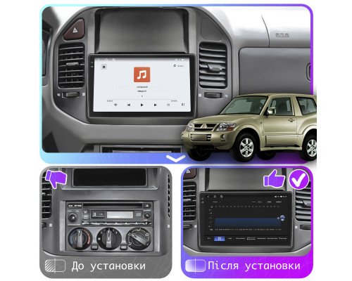 Штатная магнитола Lesko для Mitsubishi Pajero III 1999-2002 экран 9" 4/64 QLED CarPlay 4G Wi-Fi GPS 360 Prime