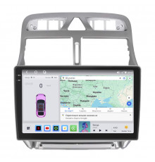 Штатная магнитола Lesko для Peugeot 307 I 2001-2005 экран 9" 4/64 QLED CarPlay 4G Wi-Fi GPS 360 Prime