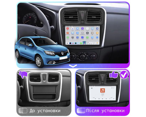 Штатная магнитола Lesko для Renault Logan II 2012-2018 экран 10" 4/64 QLED CarPlay 4G Wi-Fi GPS 360 Prime