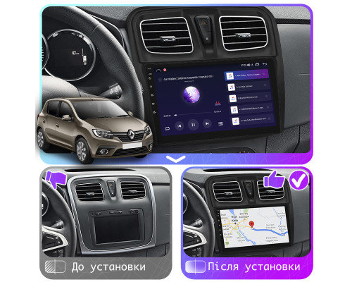 Штатная магнитола Lesko для Renault Sandero II Рестайлинг 2018-н.в экран 9" 4/64Gb CarPlay 4G Wi-Fi GPS Prime