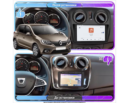 Штатная магнитола Lesko для Renault Sandero II Рестайлинг ver 2 2018-н.в экран 9" 4/64 QLED CarPlay 4G Wi-Fi GPS 360 Prime