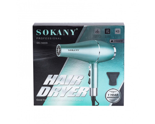 Фен для волосся Sokany з двома концентраторами зелений SK-14009