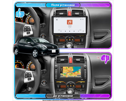 Штатная магнитола Lesko для Toyota Auris I Рестайлинг 2009-2012 экран 10" 4/64 QLED CarPlay 4G Wi-Fi GPS 360 Prime