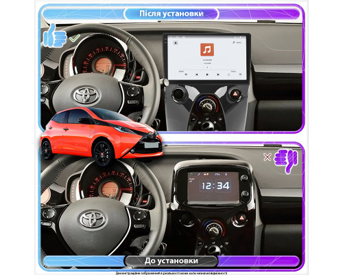 Штатная магнитола Lesko для Toyota Aygo II 2014-2018 экран 10" 4/64 QLED CarPlay 4G Wi-Fi GPS 360 Prime