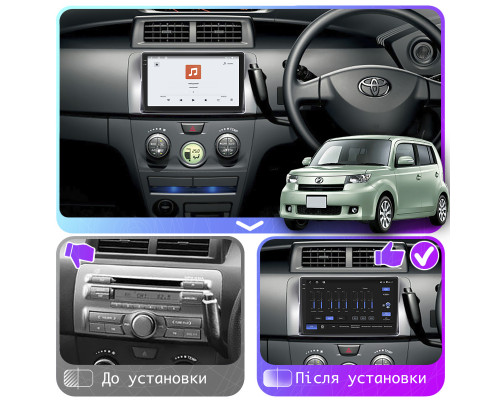 Штатная магнитола Lesko для Toyota bB II Рестайлинг 2008-2016 экран 9" 4/64 QLED CarPlay 4G Wi-Fi GPS 360 Prime