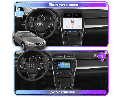 Штатная магнитола Lesko для Toyota Camry (USA) VII (XV50) 2011-2015 экран 10" 4/64 QLED CarPlay 4G Wi-Fi GPS 360 Prime