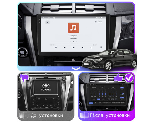 Штатная магнитола Lesko для Toyota Camry VII (XV50) Рестайлинг 2014-2017 экран 10" 4/64 QLED CarPlay 4G Wi-Fi GPS 360 Prime