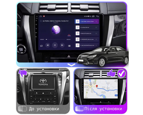 Штатная магнитола Lesko для Toyota Camry VII (XV50) Рестайлинг 2014-2017 экран 10" 4/32Gb 4G Wi-Fi GPS Top