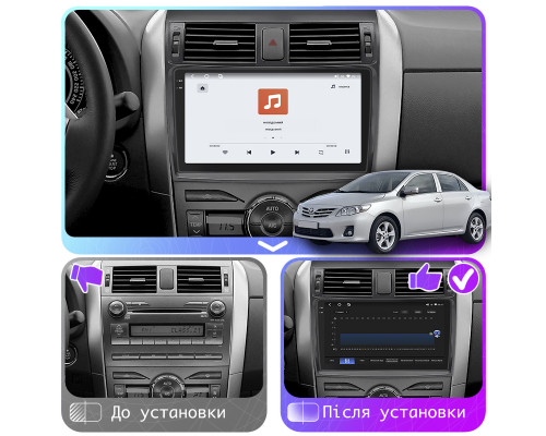 Штатная магнитола Lesko для Toyota Corolla X (E140, E150) Рестайлинг 2010-2013 экран 9" 4/64 QLED CarPlay 4G Wi-Fi GPS 360 Prime