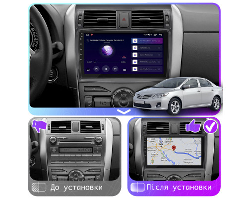 Штатная магнитола Lesko для Toyota Corolla X (E140, E150) Рестайлинг 2010-2013 экран 9" 6/128Gb 4G Wi-Fi GPS Top