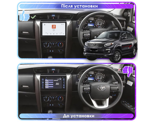 Штатная магнитола Lesko для Toyota Fortuner II 2015-2020 экран 9" 4/64 QLED CarPlay 4G Wi-Fi GPS 360 Prime