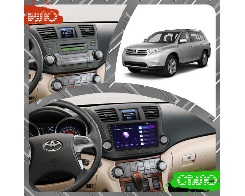 Штатная магнитола Lesko для Toyota Highlander II (U40) Рестайлинг 2010-2013 экран 10" 4/64Gb CarPlay 4G Wi-Fi GPS Prime