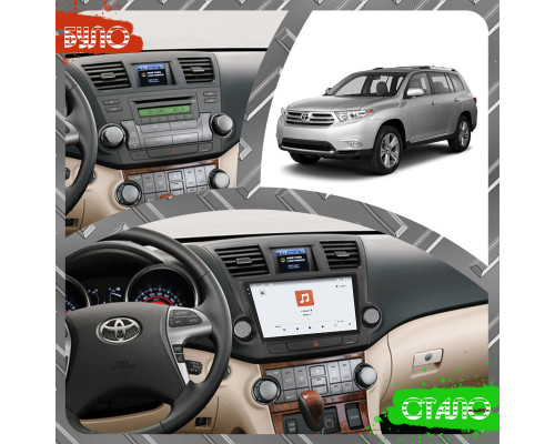 Штатная магнитола Lesko для Toyota Highlander II (U40) Рестайлинг 2010-2013 экран 10" 4/64 QLED CarPlay 4G Wi-Fi GPS 360 Prime