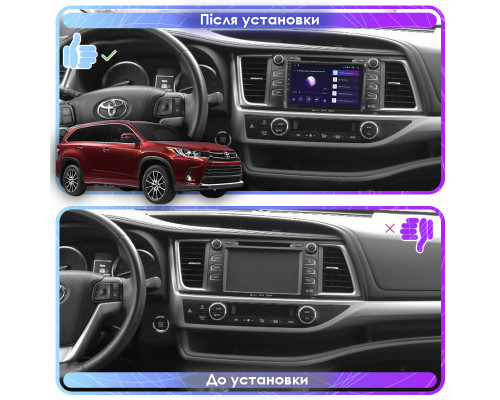 Штатная магнитола Lesko для Toyota Highlander III (U50) Рестайлинг 2016-2019 экран 10" 4/32Gb 4G Wi-Fi GPS Top