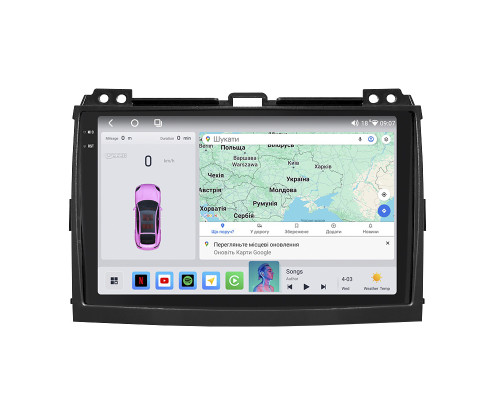Штатная магнитола Lesko для Toyota Land Cruiser Prado 120 Series Рестайлинг 2007-2009 экран 9" 4/64 QLED CarPlay 4G Wi-Fi GPS 360 Prime